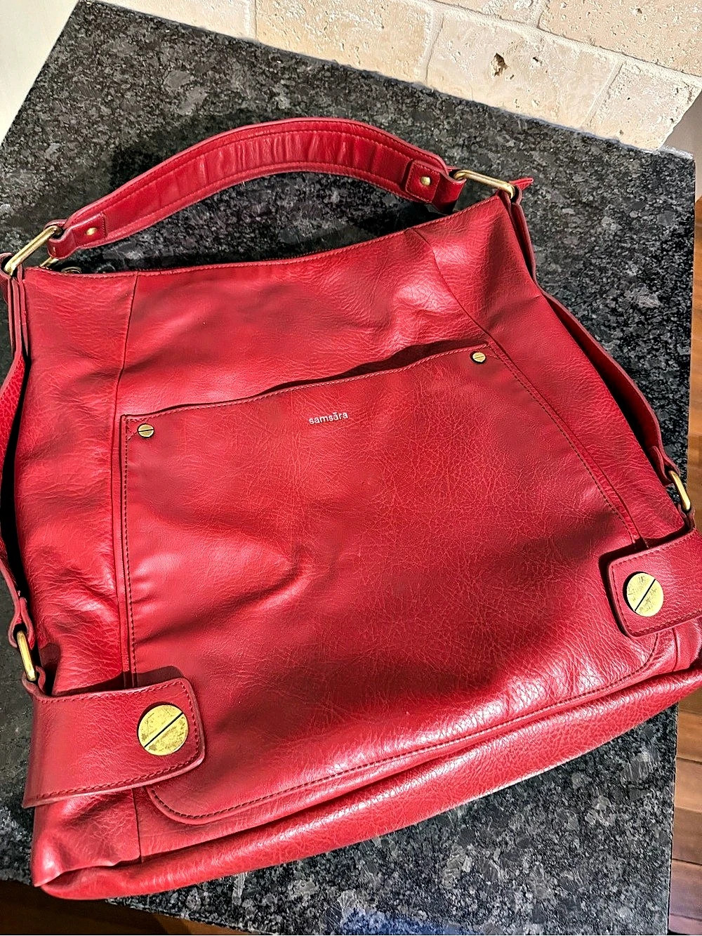 MATT&NAT Red Leather Hobo Shoulder Bag